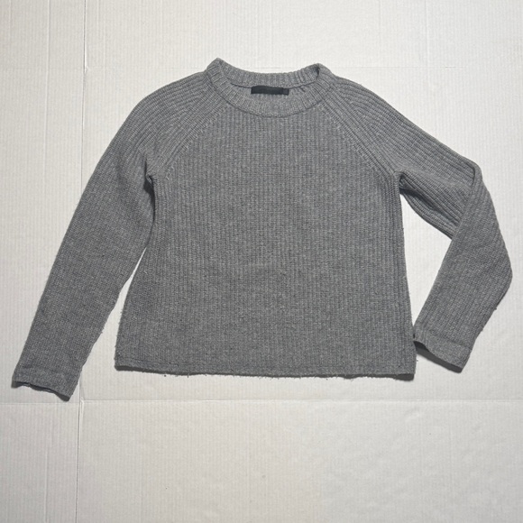 JENNI KAYNE Cashmere Fisherman Sweater Gray Crewneck Minimal Preppy Women's SM - Picture 2 of 12